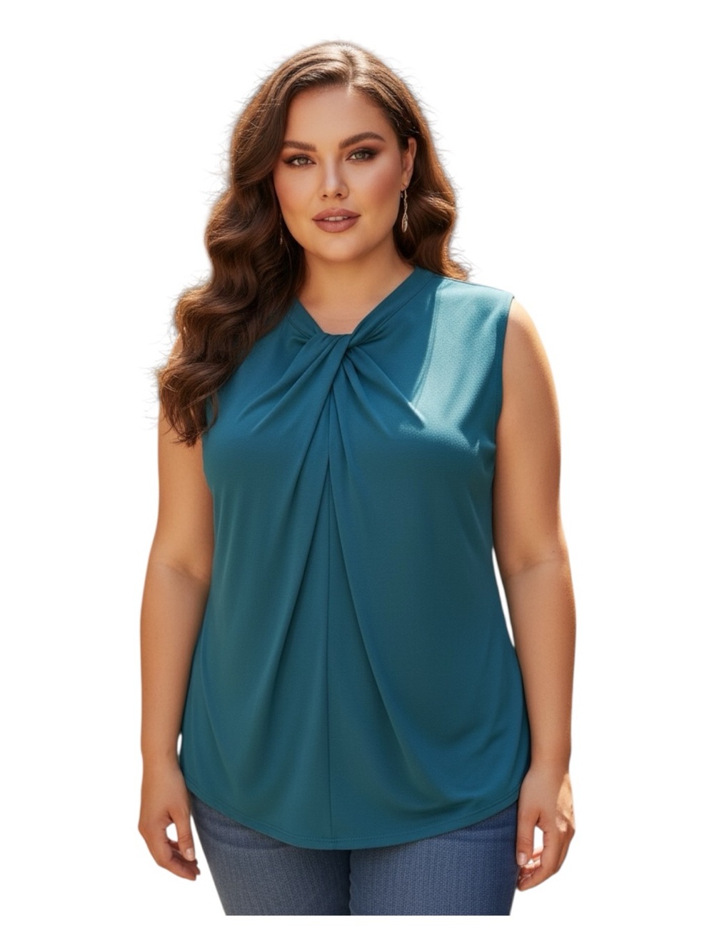 Ann Taylor Plus Size Teal Sleeveless Twist-Front Tank